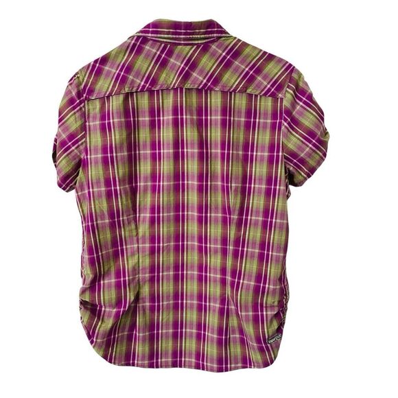 The North Face Boulder Penelope Shirt Top Womens L Purple Green Plaid Vented - Picture 3 of 14
